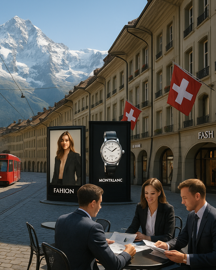 ein imagebild das werbung in der schweiz symbolisiert, hyperrealisitisch